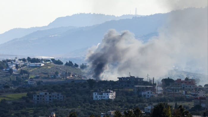 Smoke billows from a fire that Lebanese media reports say was lit by Israeli forces in Burj al-Muluk, South Lebanon on January 21 2025