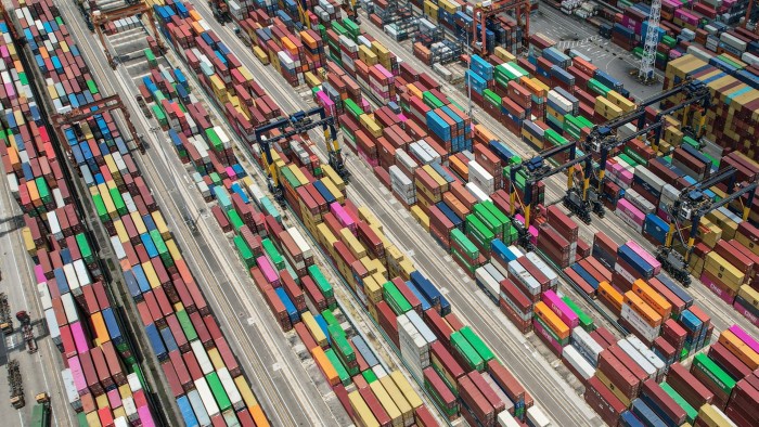 Shipping containers at a port in Shenzhen, China