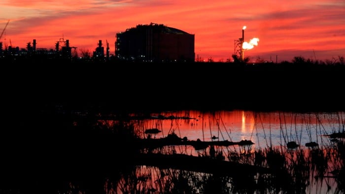 A flare burns at Venture Global LNG in Cameron, Louisiana