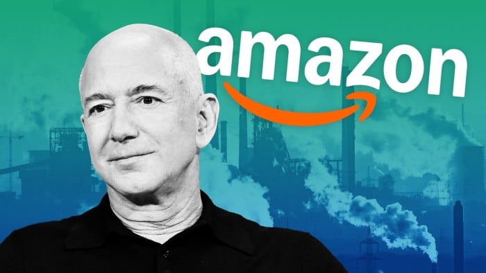 A montage of the Amazon logo and Jeff Bezos