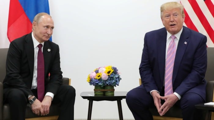 Vladimir Putin and Donald Trump. The Kremlin hopes that the US president will do a dirty deal over Ukraine that will set it on a path of implosion