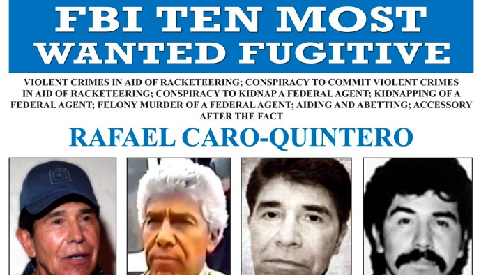 This image released by the FBI shows the wanted posted for Rafael Caro Quintero