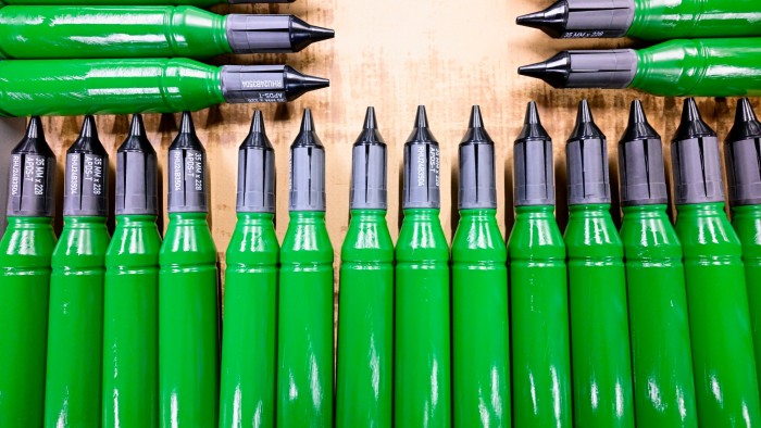 Ammunition is seen at a production line as German Chancellor Olaf Scholz and defence minister Boris Pistorius attend a ceremony for defence group Rheinmetall’s a new munitions factory this month