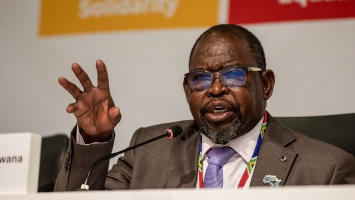 Enoch Godongwana, South Africa’s finance minister, speaks during the G-20 meeting in Cape Town on Thursday