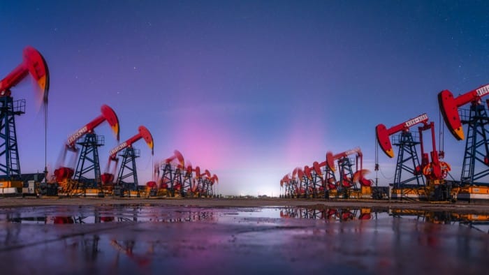 Aurora borealis shines over oil derricks in Daqing, China