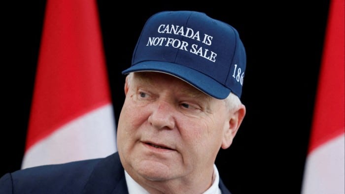 Ontario Premier Doug Ford sporting a ‘Canada is not for sale’ hat