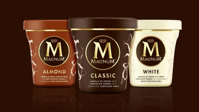 Tubs of Magnum ice cream