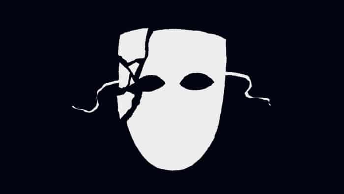 Ben Hickey illustration of a white mask on a black background