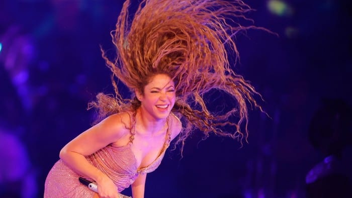 Shakira performs during her ‘Las Mujeres Ya No Ya Lloran’ (Women No Longer Cry) world tour in Buenos Aires, Argentina on March 7