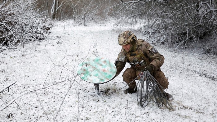 A Starlink device is disconnected in the Kreminna region of Ukraine