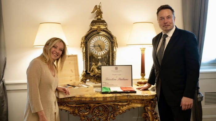 Giorgia Meloni and Elon Musk in 2023