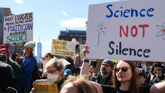 Scientists protest in Washington square park in New York City, US on March 7 2025