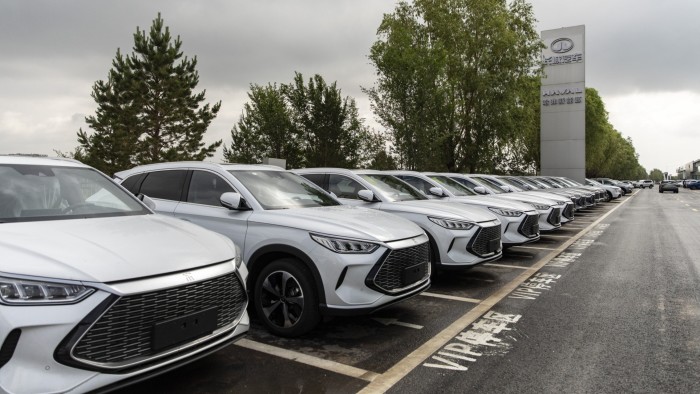 BYD vehicles in a parking lot in Inner Mongolia, China