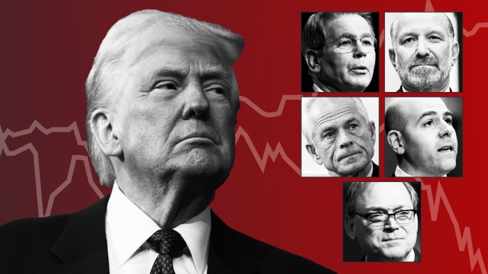 Montage of Donald Trump and his economics team with a line chart