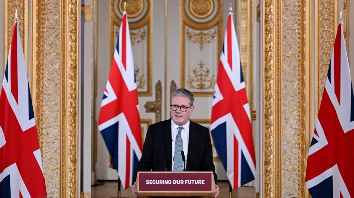 UK Prime Minister Sir Keir Starmer at Lancaster House, London, on Sunday