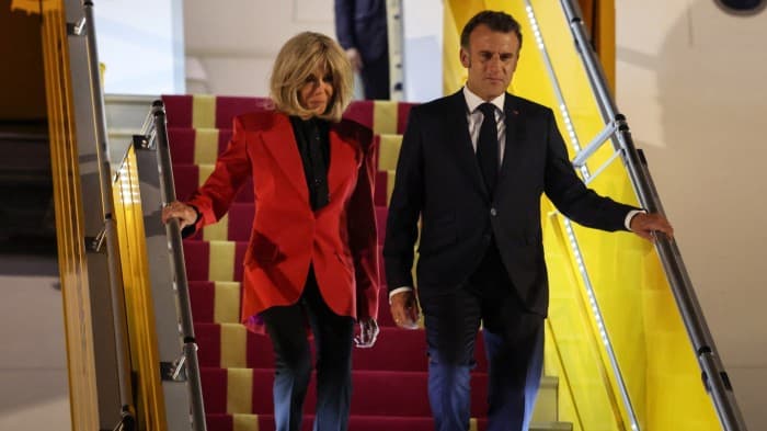 President Emmanuel Macron and his wife Brigitte arrive in Hanoi, Vietnam on Sunday
