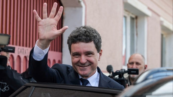 Nicușor Dan after voting in his home town of Făgăraș earlier on Sunday