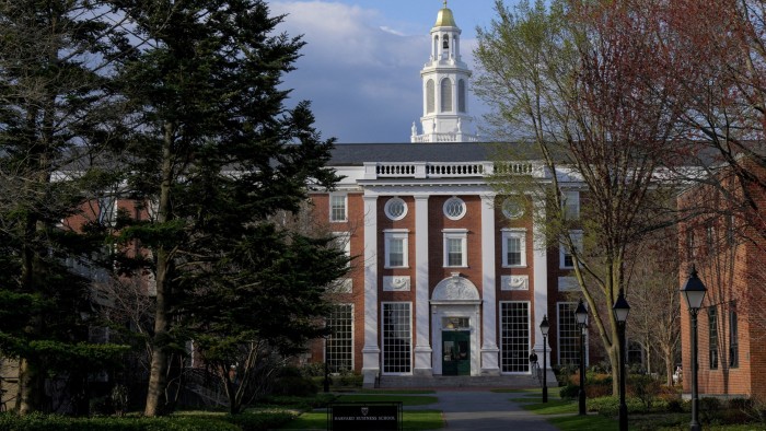 A view of the Business School campus of Harvard University in Cambridge, Massachusetts