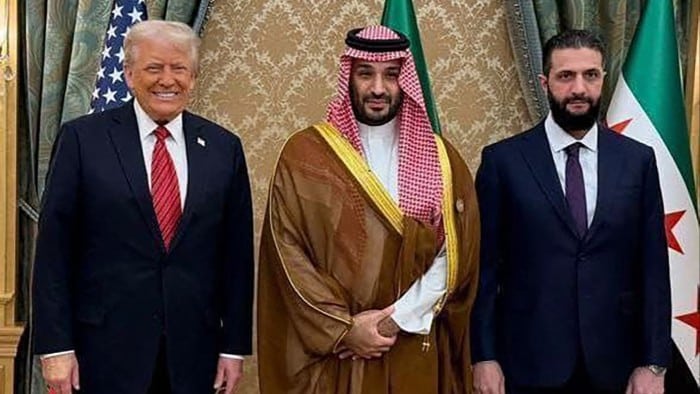 US President Donald Trump, Saudi Crown Prince Mohammed bin Salman and Syria’s President Ahmed al-Sharaa in Riyadh, Saudi Arabia on May 14 2025