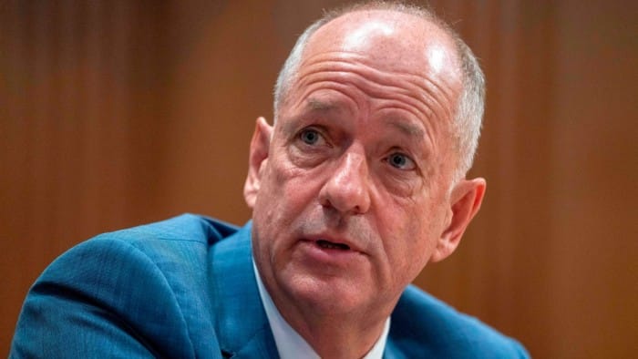 Andrew Witty at a Senate Finance Committee hearing in Washington, US on May 1 2024