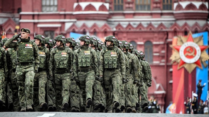 Russian soldiers march in red square