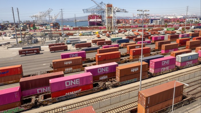 Shipping containers at the Port of Long Beach in Long Beach, California, US