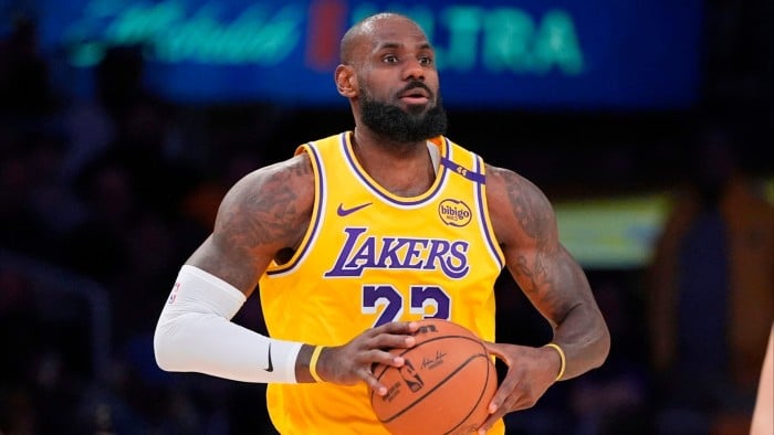 Los Angeles Lakers forward LeBron James appears during the first half of an NBA basketball game against the Utah Jazz, on February 10 2025
