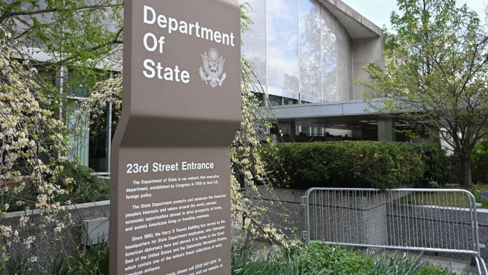 An exterior view of the US Department of State headquarters Washington