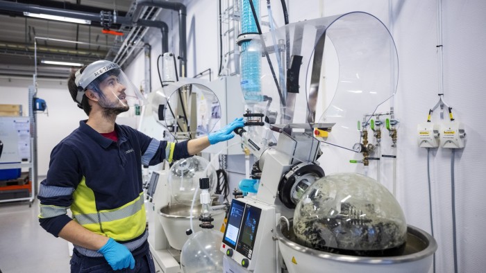 A worker operates a machine at Northvolt’s R&D centre