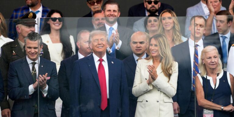 Military parade kicks off early amid rainfall as Trump looks on and brushes off ‘No Kings’ protests