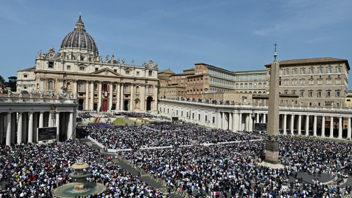 A crowd fills up St Peter’s Square in the Vatican this year