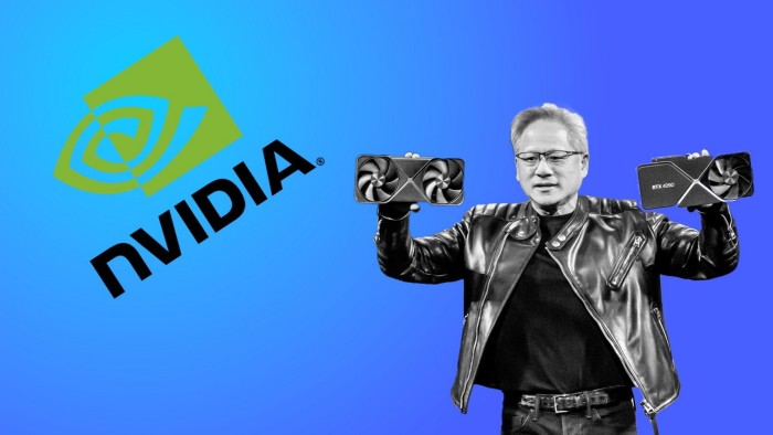 Montage with Nvidia chief Jensen Huang and corporate logo