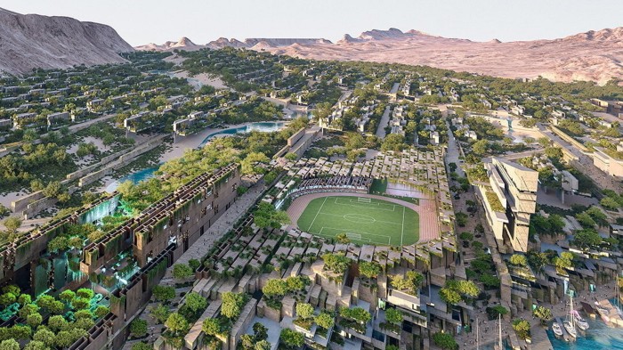 An artist’s image of Jaumur, one of Neom’s planned developments on Saudi Arabia’s Red Sea coast