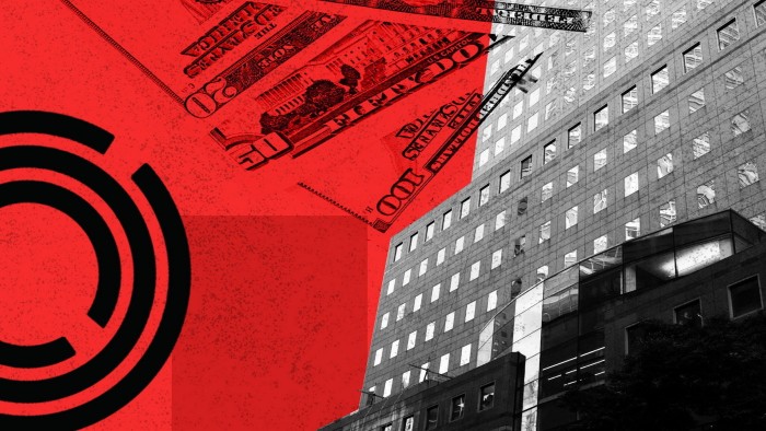 Jane Street Capital logo, US dollar notes and 250 Vessey Street, which houses Jane Street in Manhattan, New York