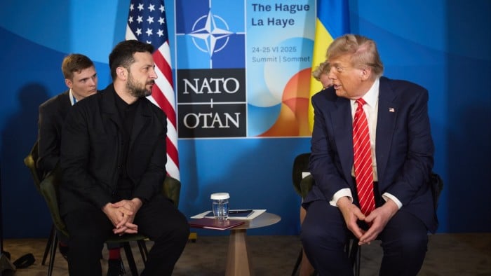 Ukraine’s President Volodymyr Zelenskyy meets Donald Trump in The Hague during the Nato summit